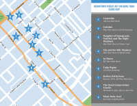 walking tour map with blue stars representing the stops and a list of stops on the right hand side