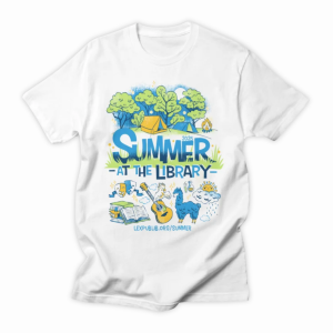 Summer at the Library t shirt, designed by Cricket Press, now available for purchase