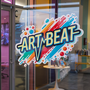 "ART BEAT" graphic on doors of the Marksbury Family Branch