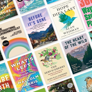 Book covers featured in the Earth Day reading list from the LPL catalog.
