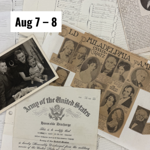 Images and documents of families sit on top of family tree forms.