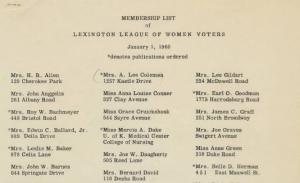 1960 membership roll for the LWV