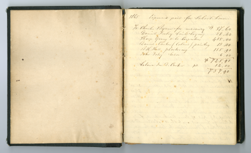 two page book spread with transactions recorded on the right hand side.