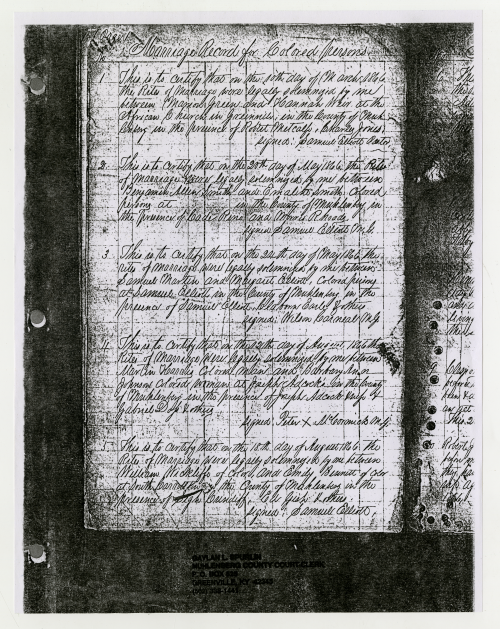 Page of scanned text of Muhlenberg County Kentucky Black Marriages