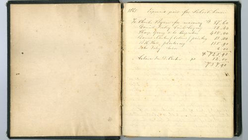 two page book spread with transactions recorded on the right hand side.