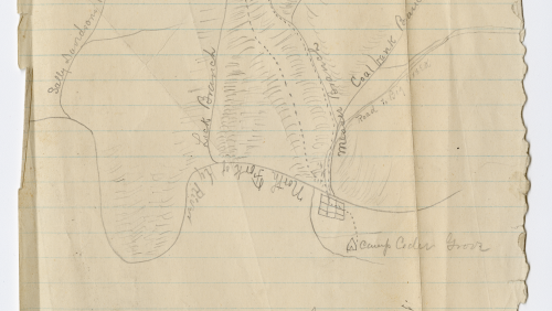 brown diary page with words handwritten in pencil
