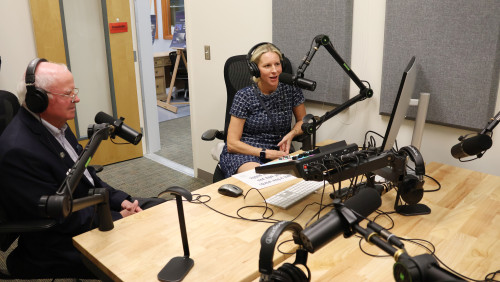 Customers in the podcast studio