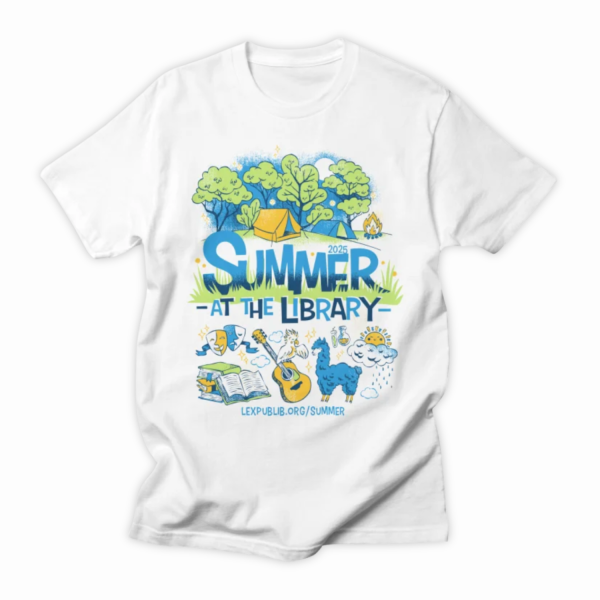 Summer at the Library t shirt, designed by Cricket Press, now available for purchase