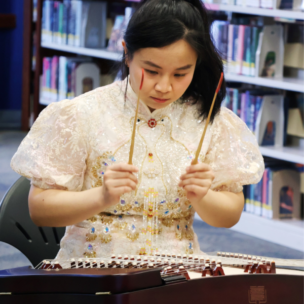 Local musician performs playing string instrument 