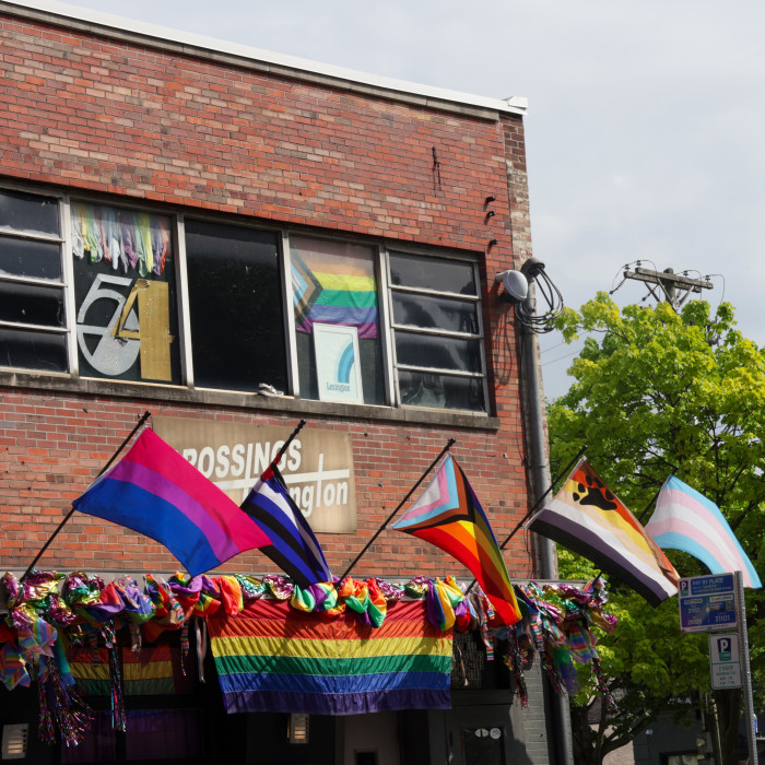 Crossings bar is decorated with pride flags 