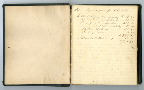 two page book spread with transactions recorded on the right hand side.