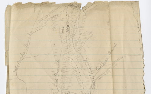 brown diary page with words handwritten in pencil