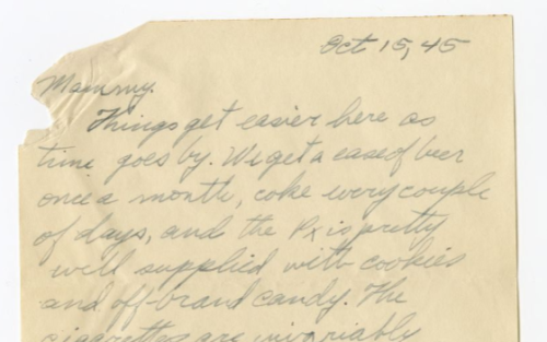 letter addressed to "Mommy" describing the conditions of enlisted soldier during WWII