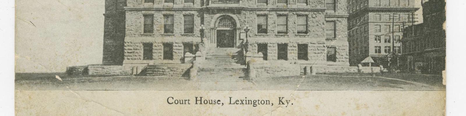Postcard photograph of historic Fayette County Courthouse