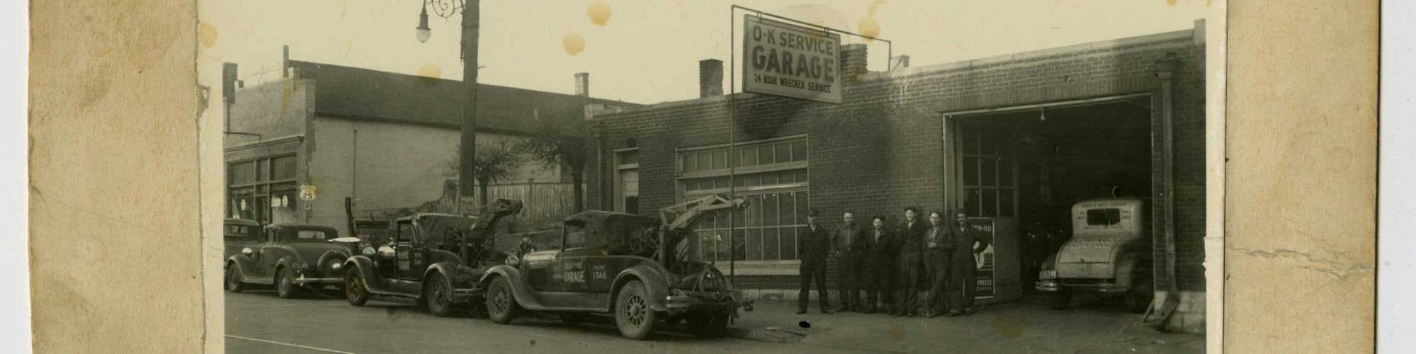 vintage photograph of OK Service Garage circa 1937