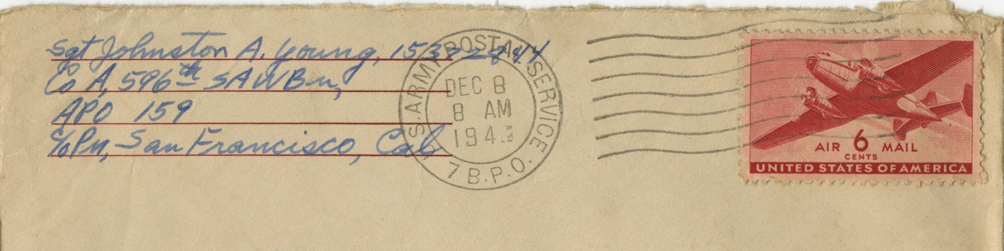 envelope addressed from Sgt Johnston A Young
