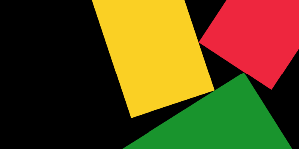 Black background with yellow, green, and red rectangles intersecting